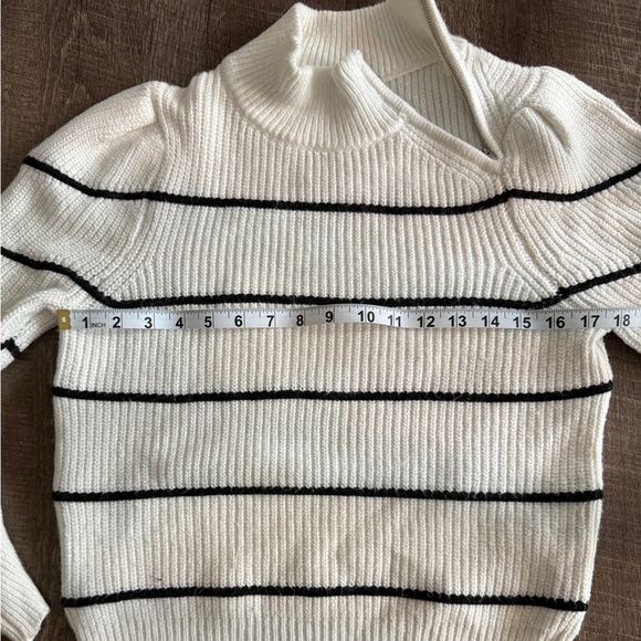 WHBM White Stripe Puff Side neck Zip Sweater, Small - Picture 8 of 8